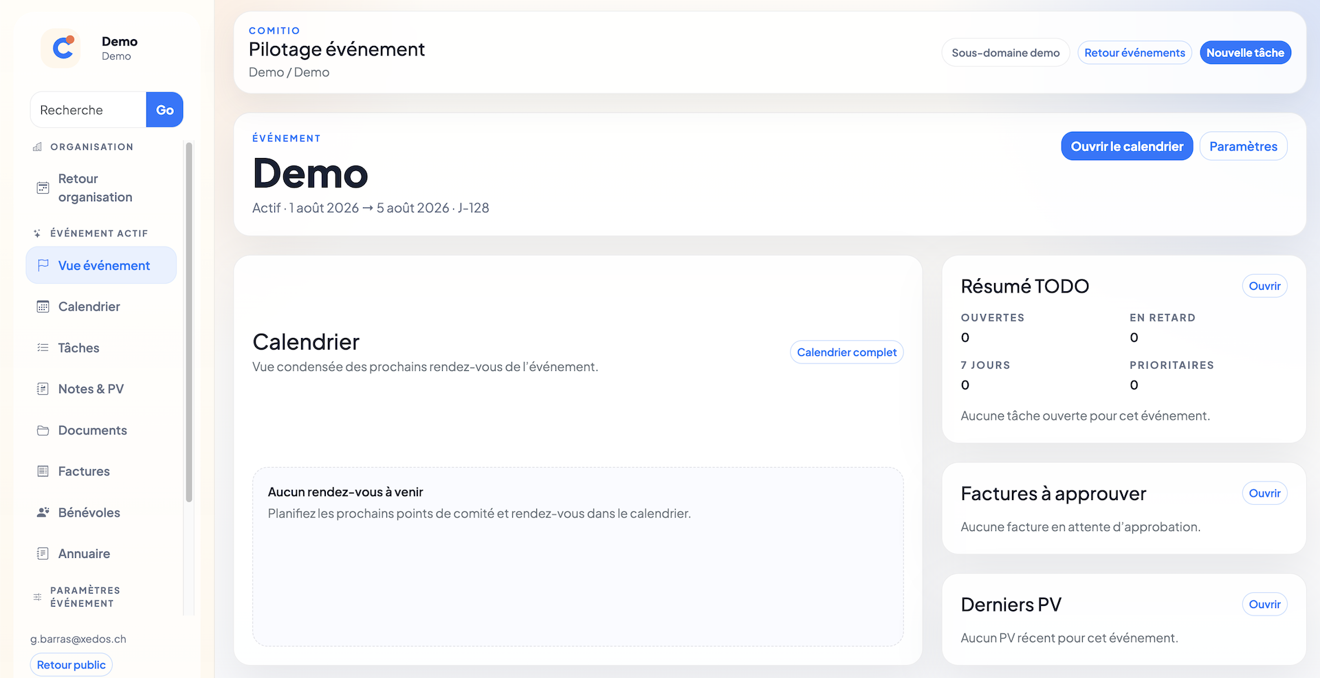 Vue d'ensemble de la gestion de l'événement dans Comitio